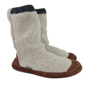 Acorn Men's SZ 9/10 Sweater & Suede Slippers Grey Ragg Wool Indoor/Outdoor
